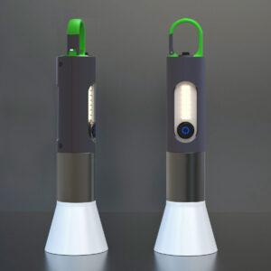 Two sleek modern lanterns with green handles