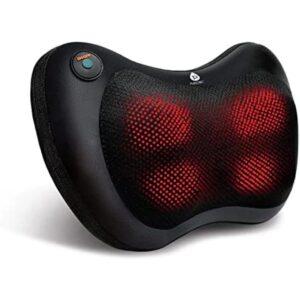 Heated massage pillow with red glowing nodes