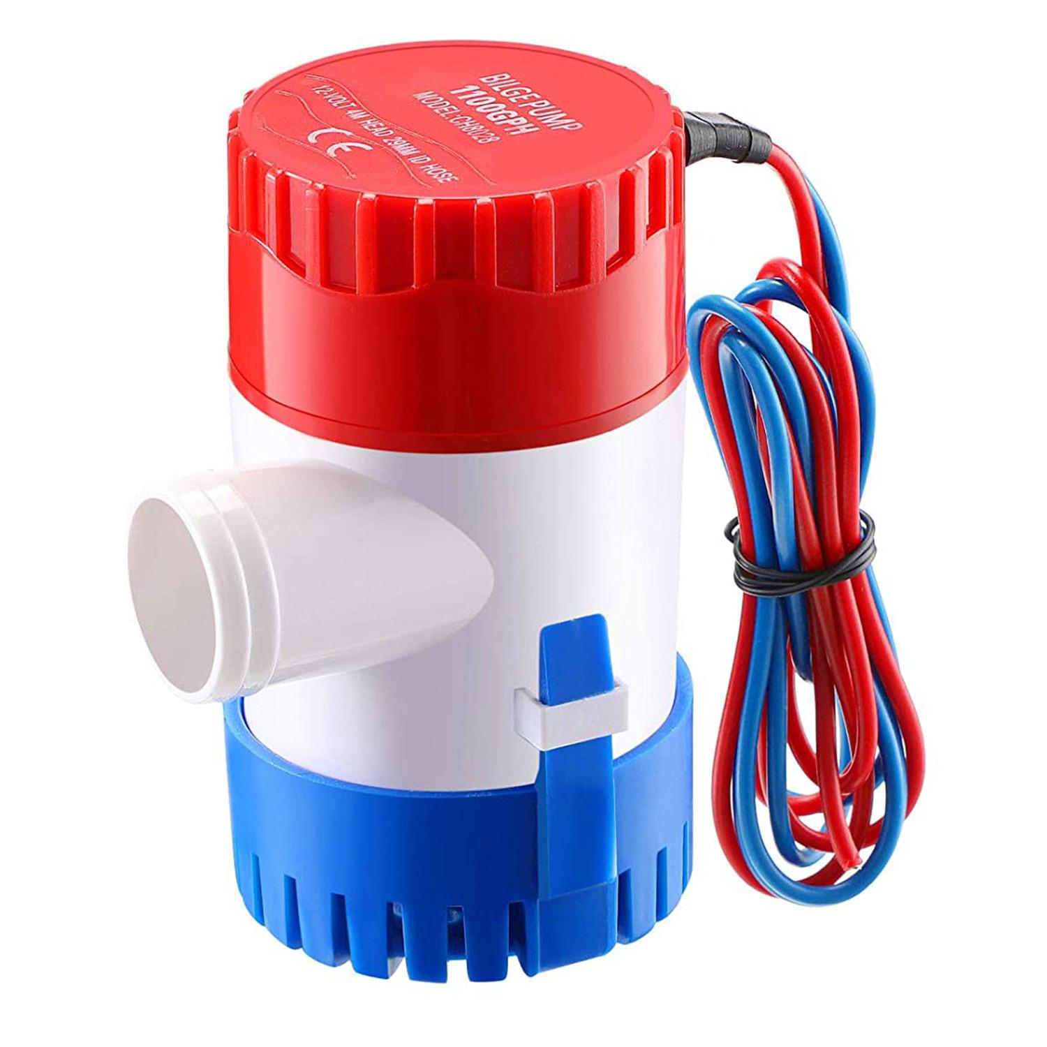 Electric bilge pump with red and blue wires