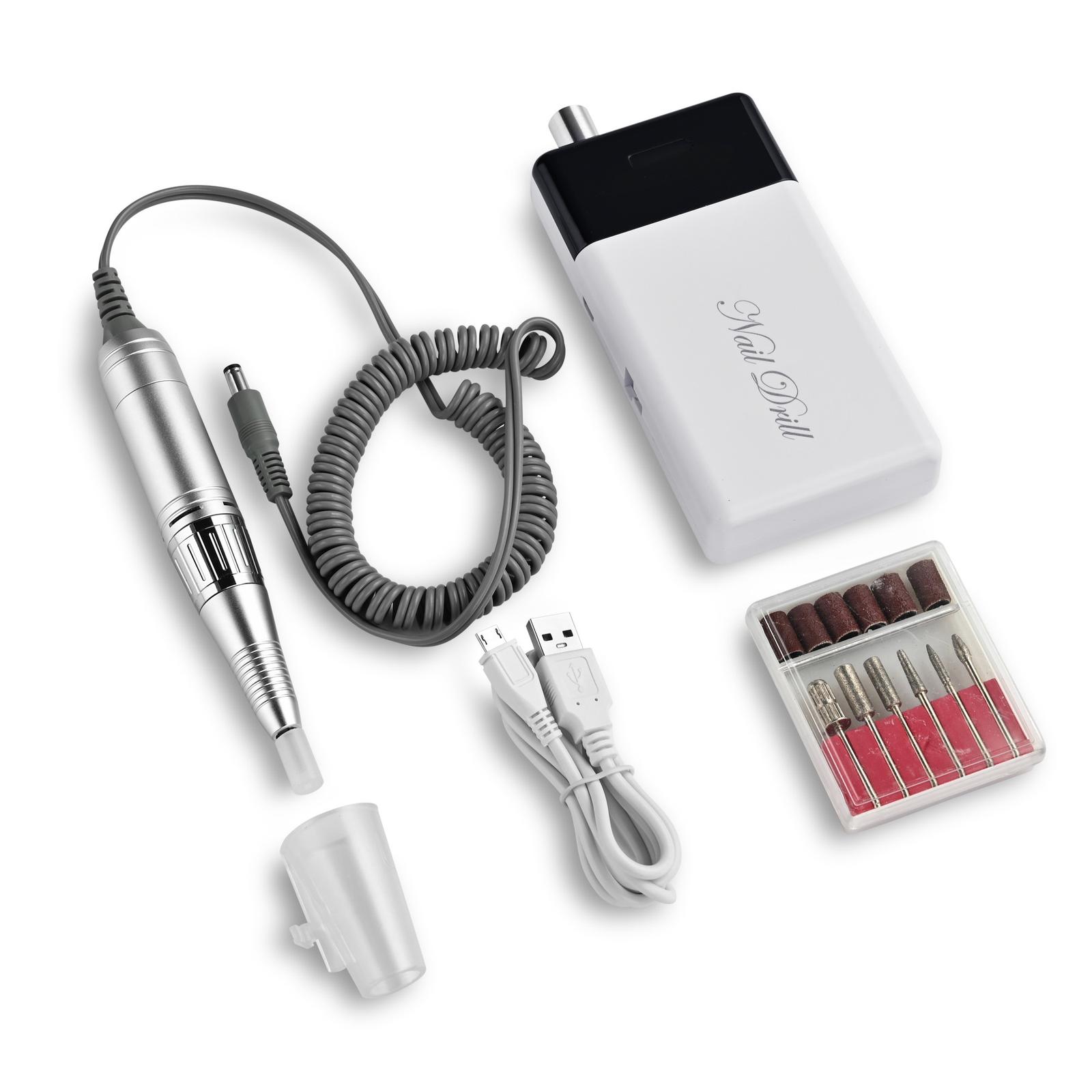 Nail drill machine with accessories and USB cable