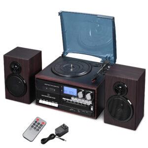 Retro stereo system with speakers and accessories