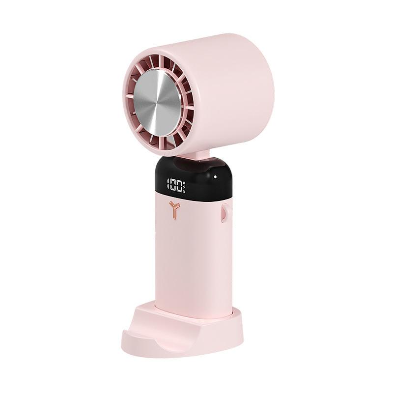 Pink handheld portable fan with display