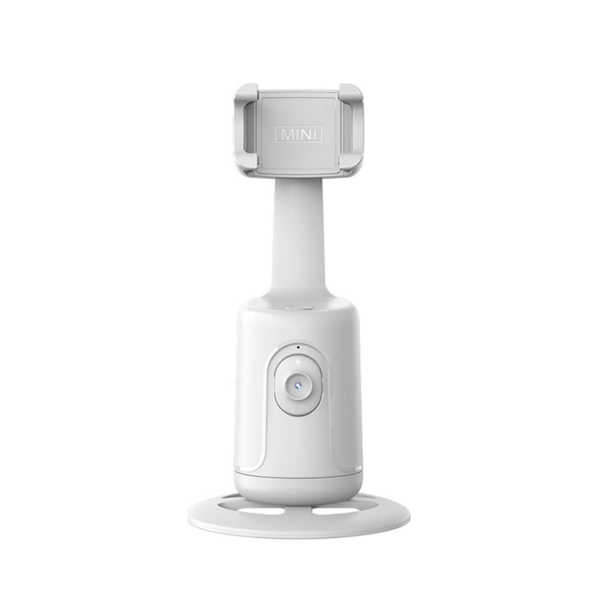 White robotic camera stand, labeled mini.