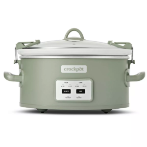 Green Crockpot slow cooker with digital controls.