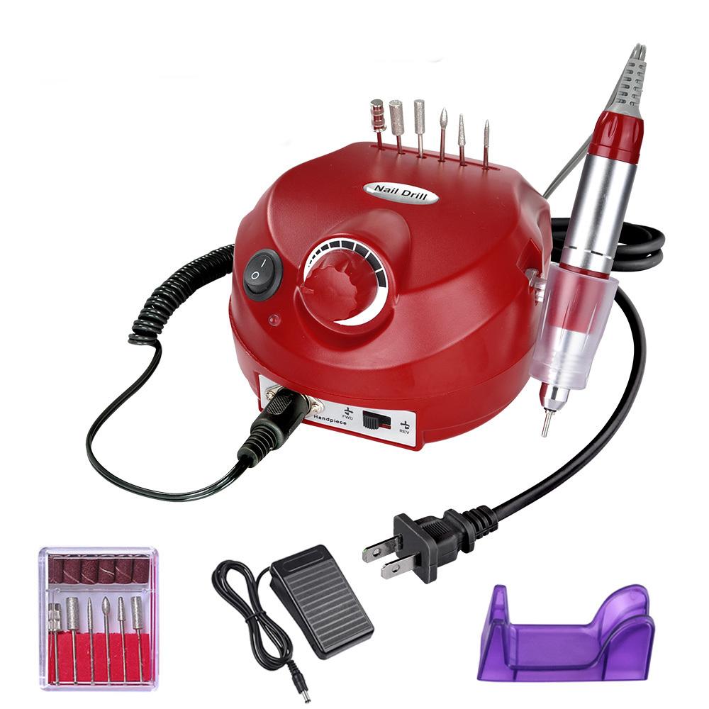 Red electric nail drill machine with accessories