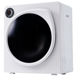 Modern white front-load washing machine isolated on white