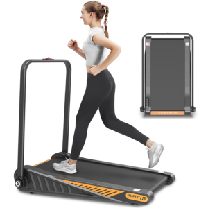 Woman jogging on compact treadmill