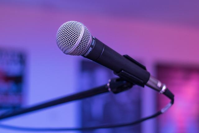 Close-up of a microphone on a stand.