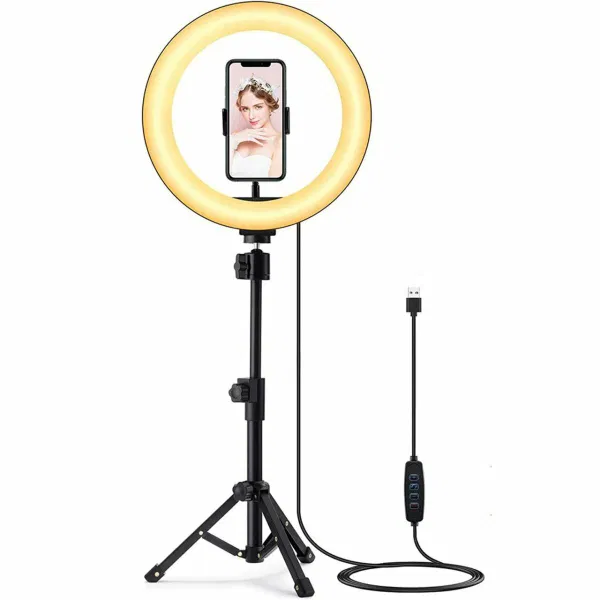 Ring light with phone holder and USB cable