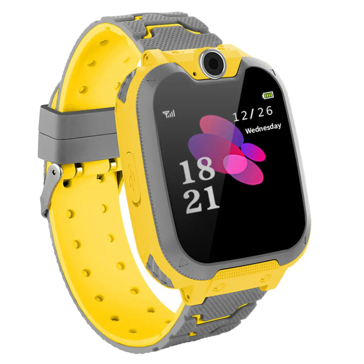 Yellow and gray smartwatch with camera