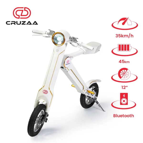 Cruzaa PRO Electric Scooter - 45km Range, 35km/h Top Speed, Bluetooth & Speakers, USB, Racing White