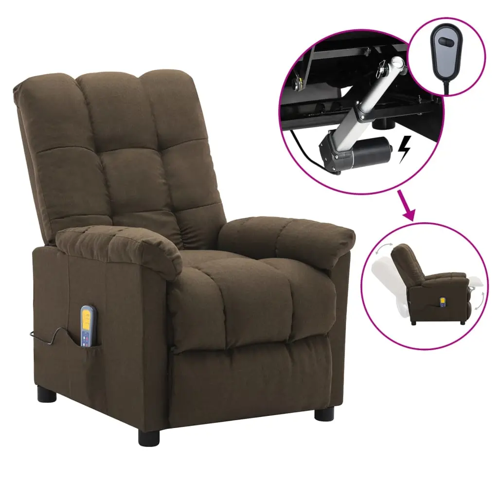 Brown reclining armchair with electric control mechanism.