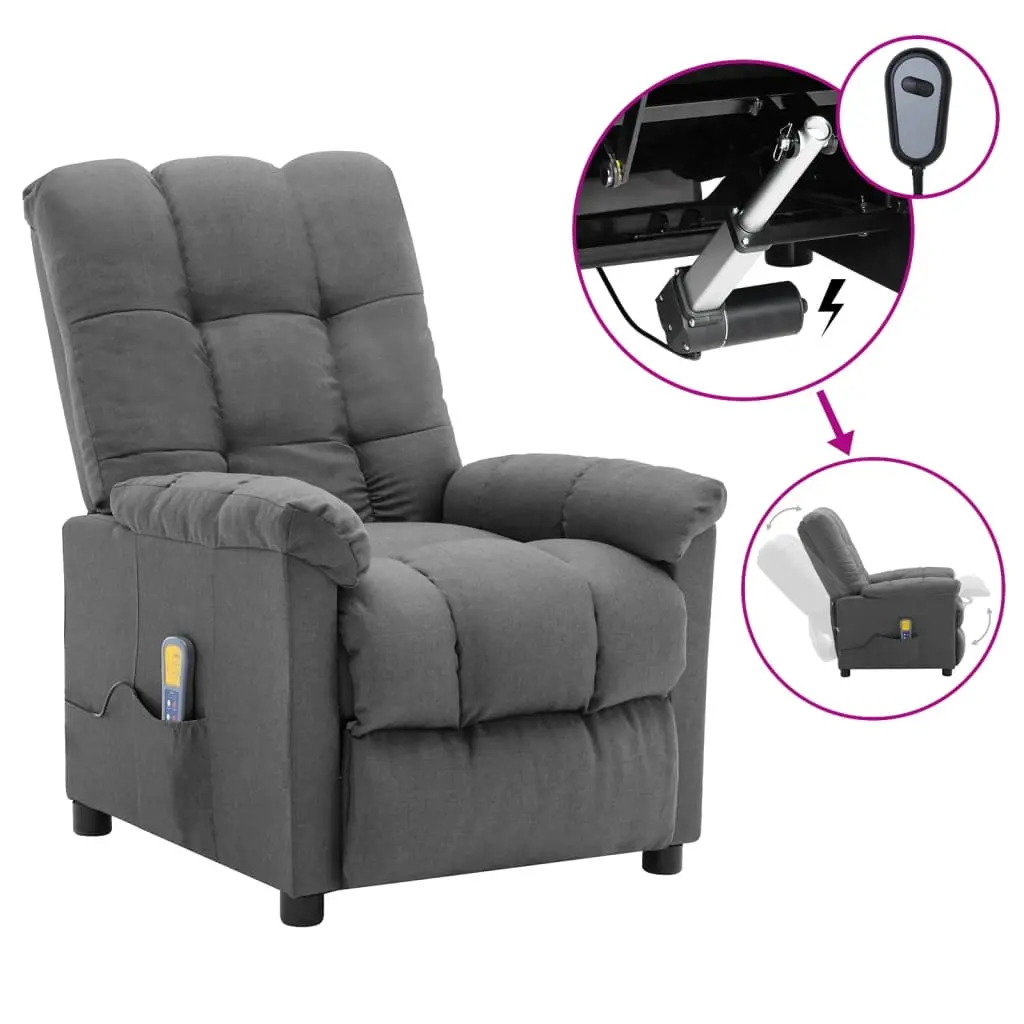 Gray electric reclining armchair with remote control.