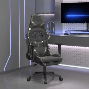 Camouflage gaming chair in a modern room.