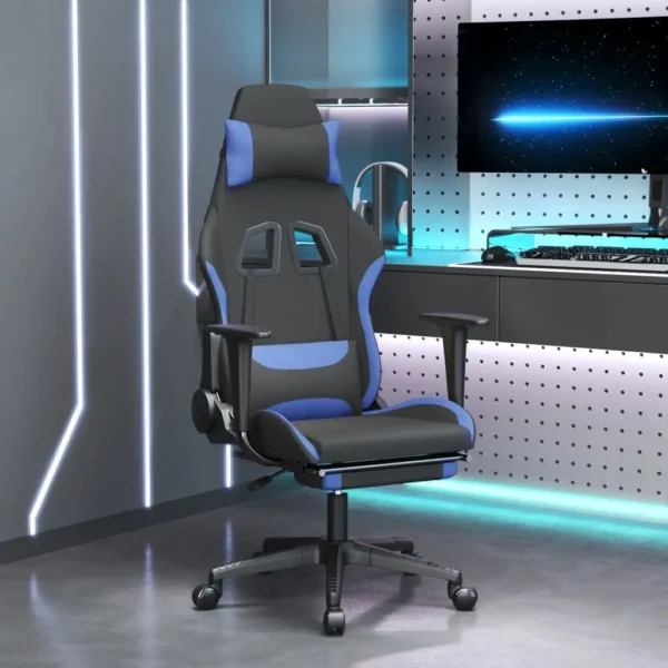 Ergonomic gaming chair in futuristic setup.