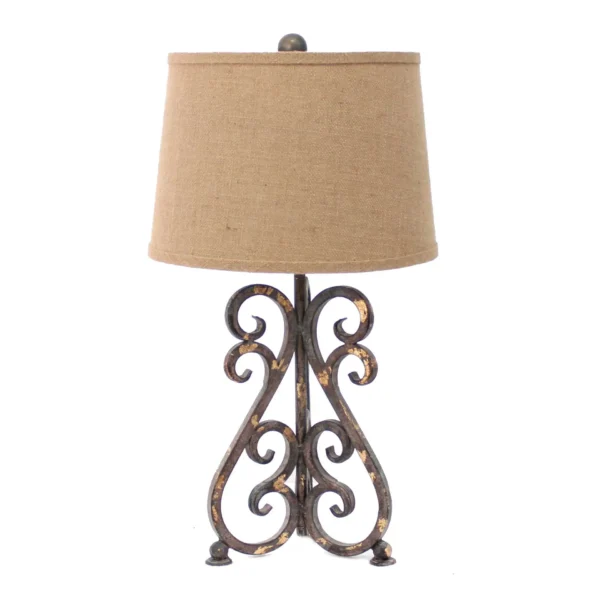 Vintage Bronze Metal Table Lamp with Khaki Linen Shade - 13 x 11 x 23.75 In