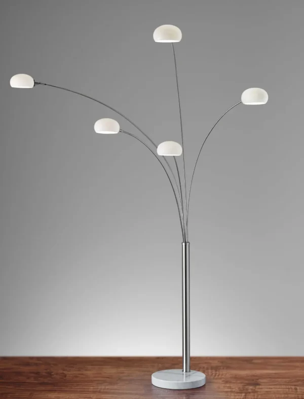 86" Steel Five Light Tree Floor Lamp with Elegant White Glass Dome Shade - Modern Multi-Arm Lighting Solution