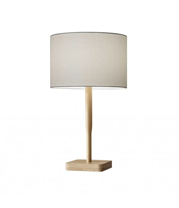 Cozy Cabin Natural Wood Table Lamp with Elegant Textured White Fabric Shade