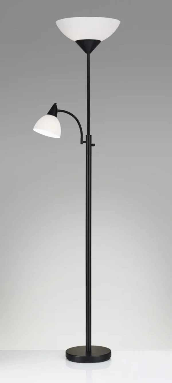 71" Two Light Torchiere Floor Lamp with White Acrylic Bowl Shades - Modern & Versatile Lighting Solution