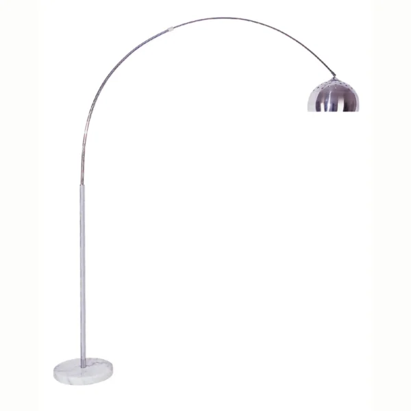 Elegant Silver Metal Arched Floor Lamp with Marble Base - Modern Minimalist Design