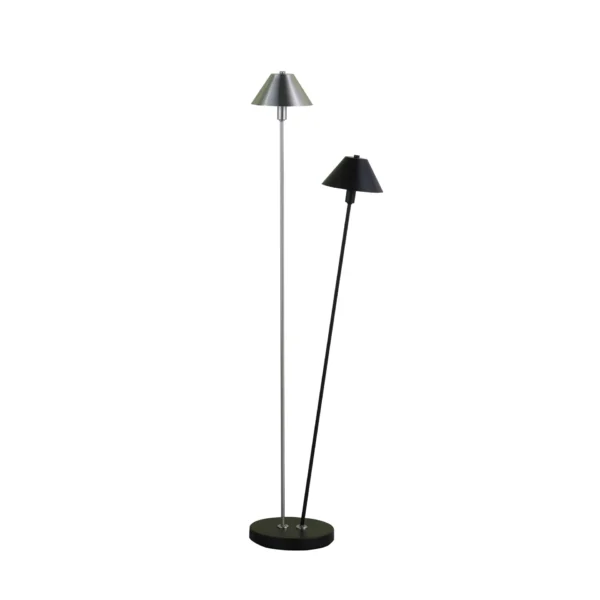 Elegant 48" Nickel LED Floor Lamp with Black & Silver Empire Shade - Dual Lights - Modern & Stylish Lighting Solution