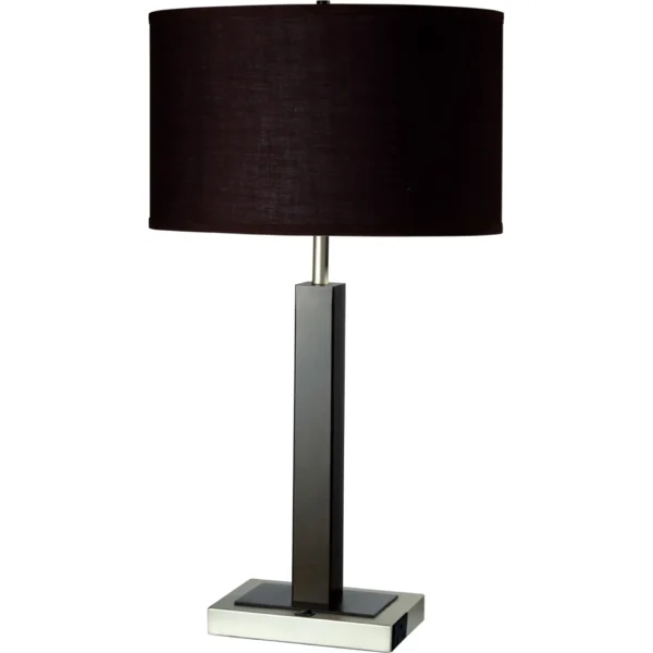 Elegant 30" Black Polyresin Table Lamp with Brown Classic Drum Shade - Ideal for Bedroom and Living Room Lighting