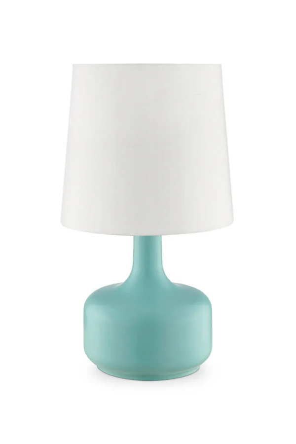 Elegant 17" Blue Metal Bedside Table Lamp with Stylish White Shade - Cozy Bedroom Lighting