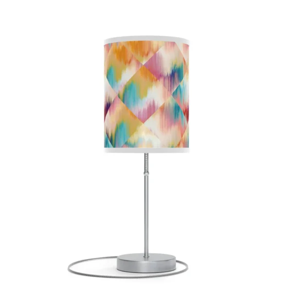 Elegant 20" Silver Table Lamp with Colorful Abstract Ikat Cylinder Shade - Perfect for Home Decor