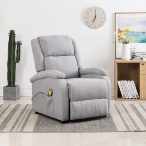 Gray recliner in cozy living room.