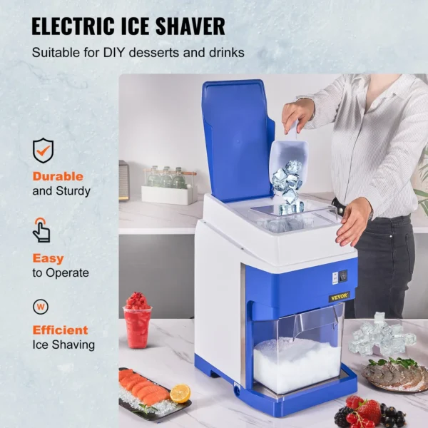 Electric ice shaver for DIY desserts and drinks.