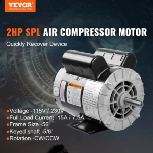 2HP air compressor motor, specifications, Vevor brand.