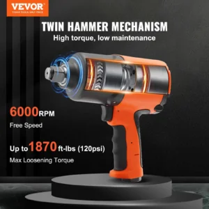 Twin hammer impact wrench, 6000 RPM, 1870 ft-lbs torque.