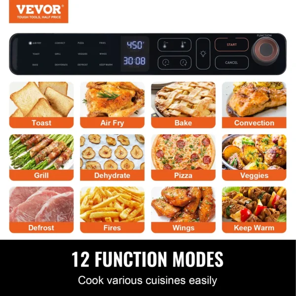 12-IN-1 Air Fryer Toaster Oven - 25L Convection Oven, 1700W Stainless Steel Combo with Grill, Pizza Pan, Gloves