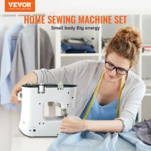 Woman using Vevor home sewing machine set.