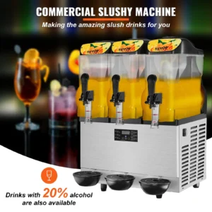 Commercial slushy machine with three containers.