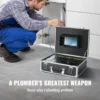 Plumber using pipeline inspection camera tool.