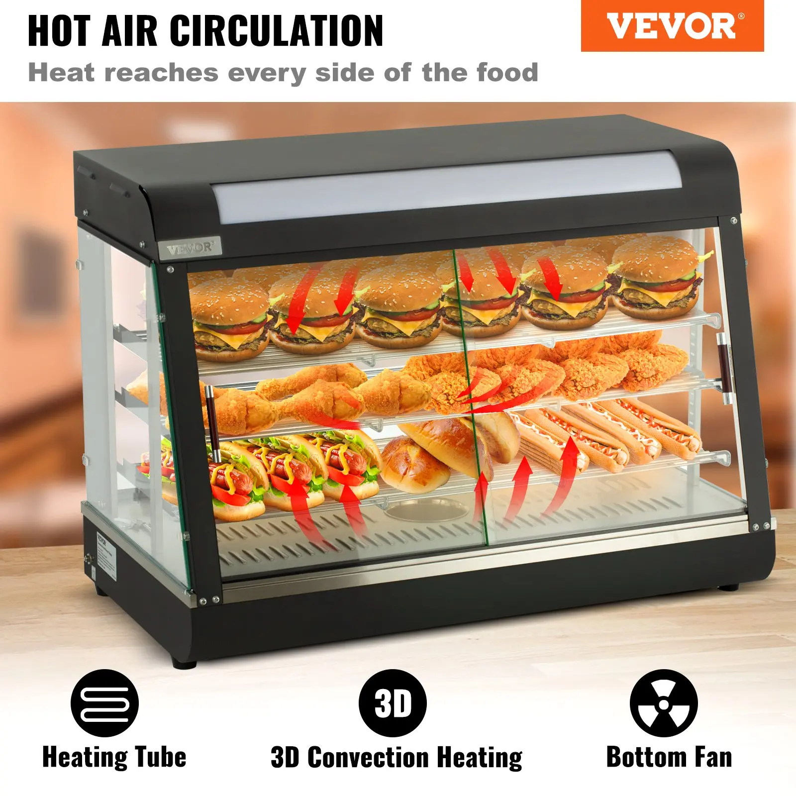 VEVOR food warmer showcasing hot air circulation.