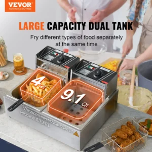 Large capacity dual tank fryer by Vevor.