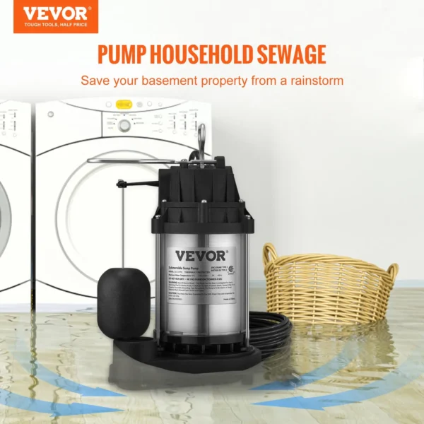 Vevor submersible pump for household sewage in laundry room