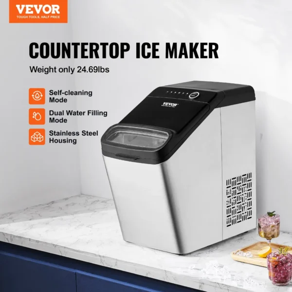 Vevor countertop ice maker on marble surface