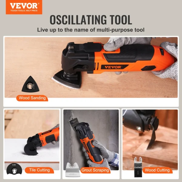 VEVOR Multitool Oscillating Tool, 2.5 Amp Corded, LED Light, 6 Variable Speeds, 16PCS Saw Accessories & BMC Case