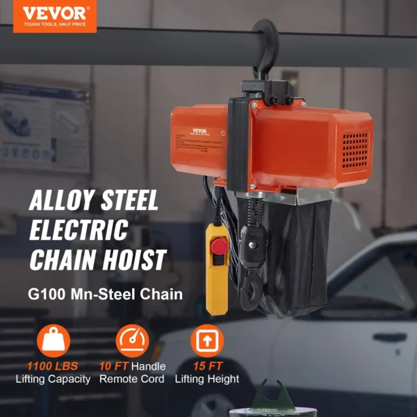 1100 lbs Electric Chain Hoist with 15 FT Lifting Height - 120V Durable, Heavy-Duty Electric Hoist