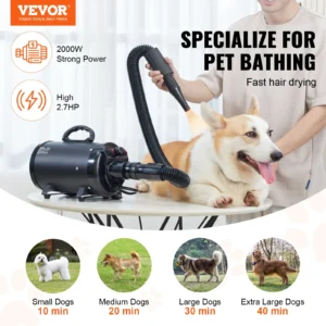 Powerful dog hair dryer for various dog sizes.