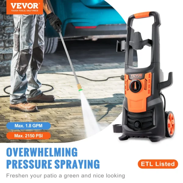 Electric Pressure Washer - 2150 PSI, 1.8 GPM, 1800W Power Washer with 26 ft Hose, Foam Cannon & 4 Quick Connect Nozzles