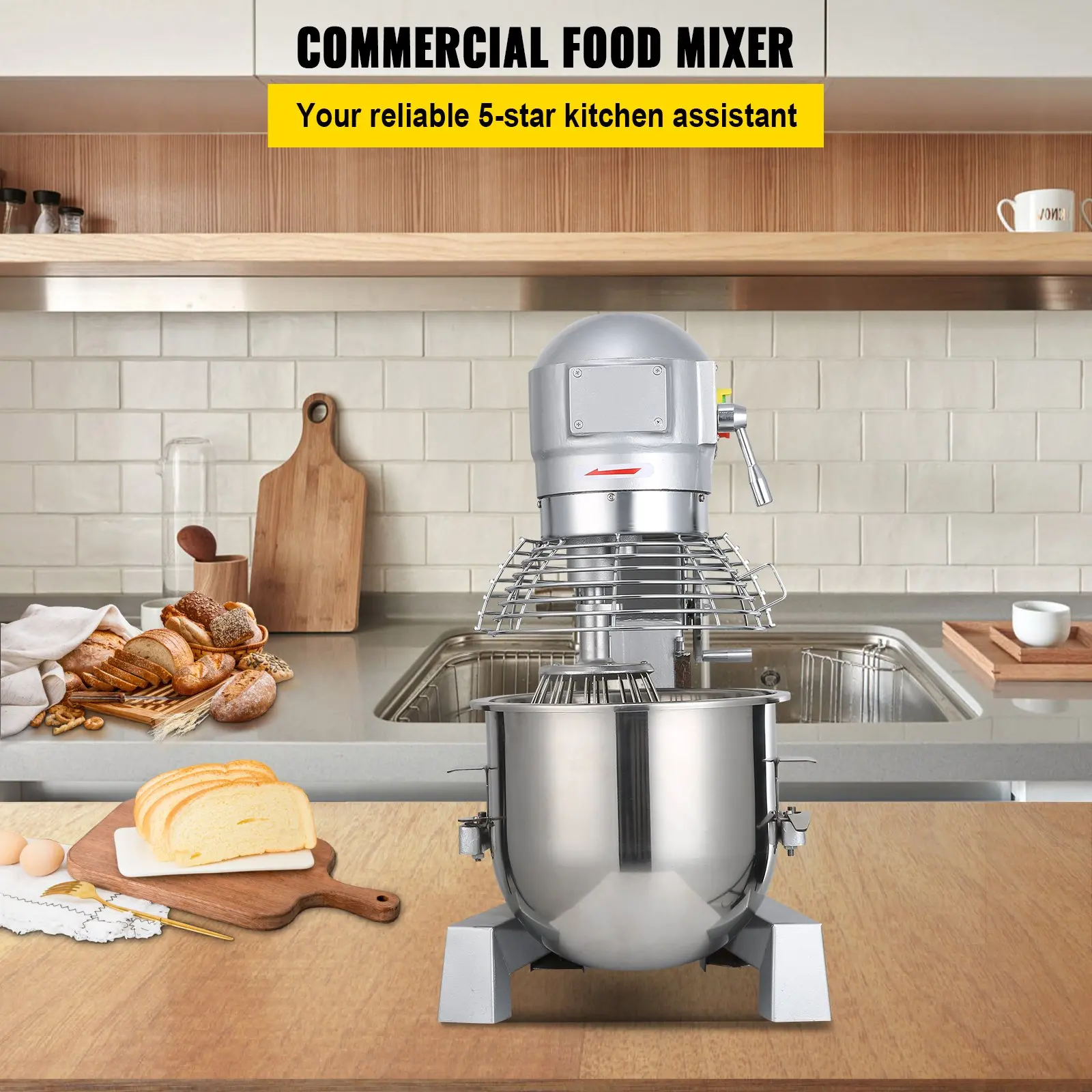 Commercial kitchen food mixer on countertop