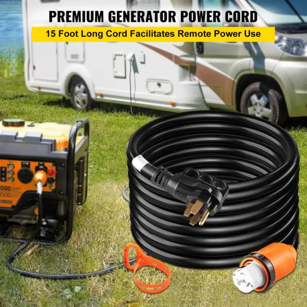 15FT Generator Cord - High Performance 12000W Power Cord with Plug-in & Out Pin -