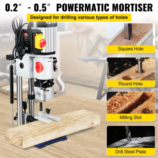 VEVOR Woodworking Mortise Machine | 3/4 HP 3400 RPM Benchtop Mortising Machine with Chisel Bit Sets