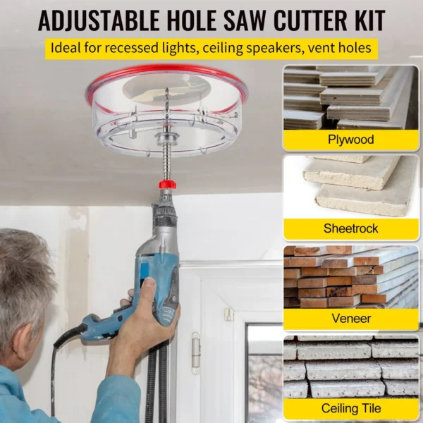 Adjustable Hole Saw Cutter Kit, 1-5/8" to 11-13/16" (40-300 mm) - Precision Holes for Recessed Lights, Speakers, Vents