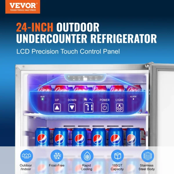 24-inch outdoor undercounter refrigerator with LCD touch panel.