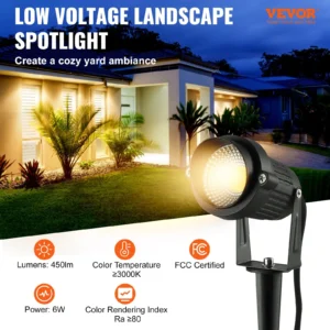 Low voltage landscape spotlight for cozy yard lighting.